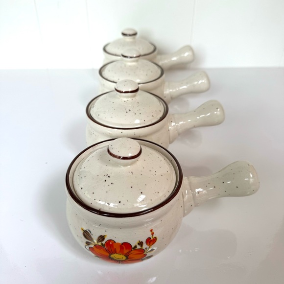 Set of 4 Retro Floral French Onion Soup Bowls Japan - Picture 3 of 13